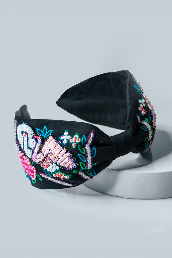 Swan Knotted Headband - Black