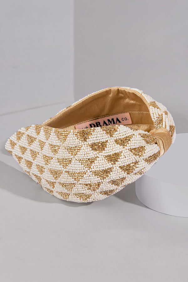 Selene Knotted Hair Band - White & Gold