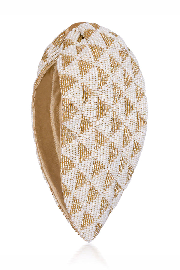 Selene Knotted Hair Band - White & Gold