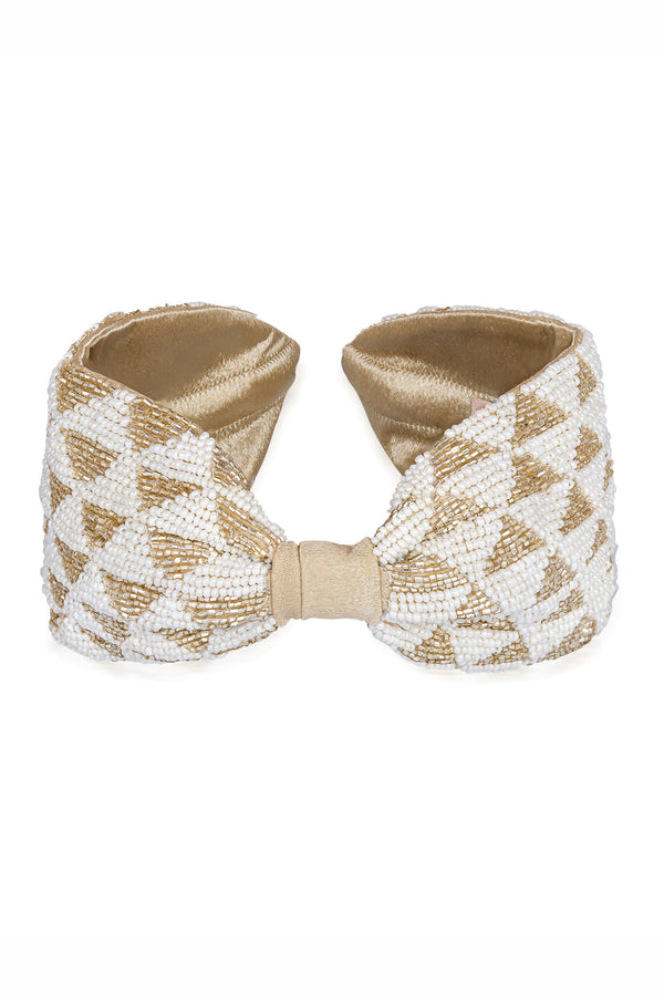 Selene Knotted Hair Band - White & Gold
