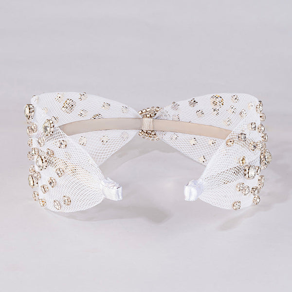 Crystal Mesh Knotted Hair Band - White