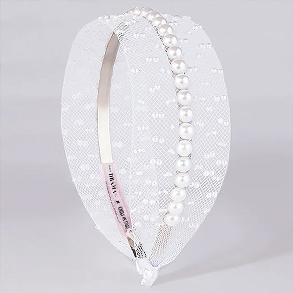 Pearl Mesh Hair Band - White