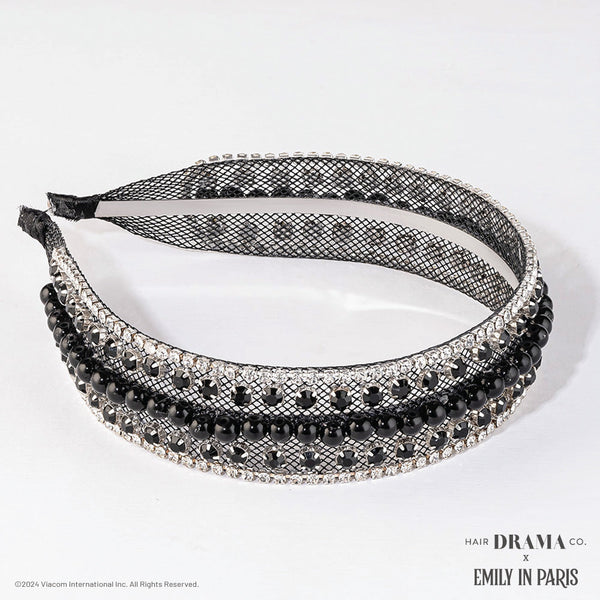 Crystal & Pearl Mesh Hair Band - Black