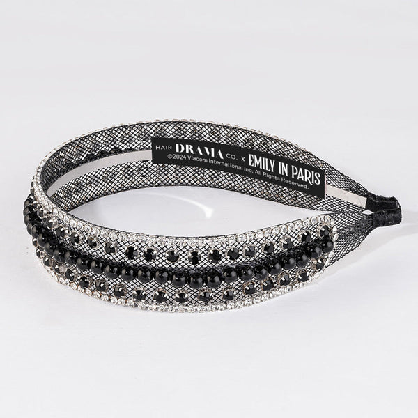 Crystal & Pearl Mesh Hair Band - Black