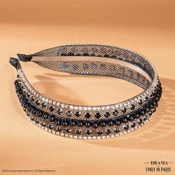 Crystal & Pearl Mesh Hair Band - Black