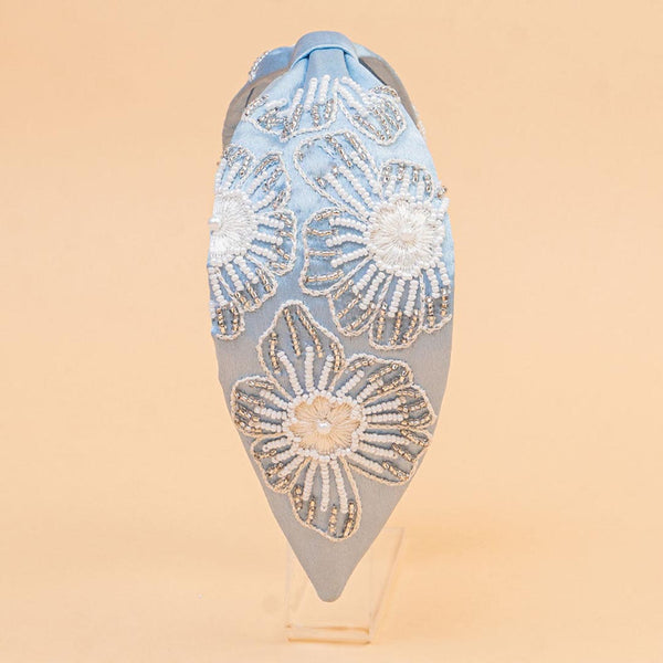 Flora Embellished Knotted Hair Band - Blue
