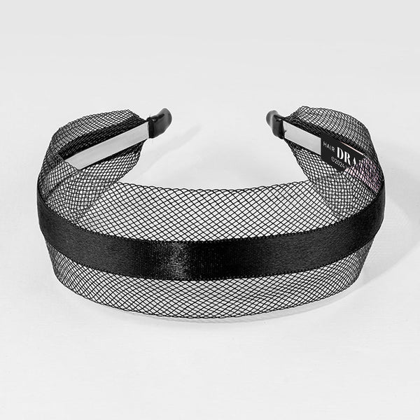 Mesh Hair Band with Ribbon - Black