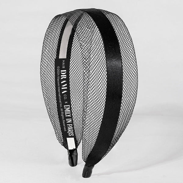 Mesh Hair Band with Ribbon - Black
