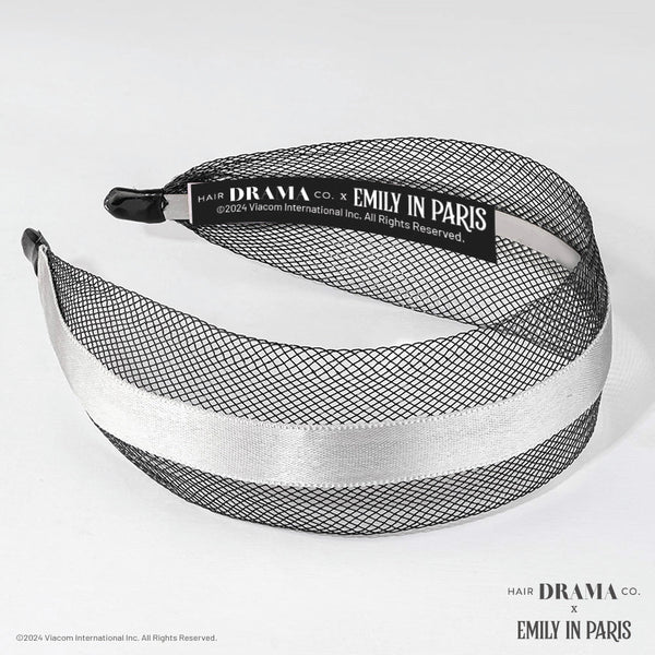 Black Mesh Hair Band with Silver Ribbon