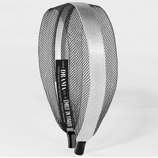 Black Mesh Hair Band with Silver Ribbon
