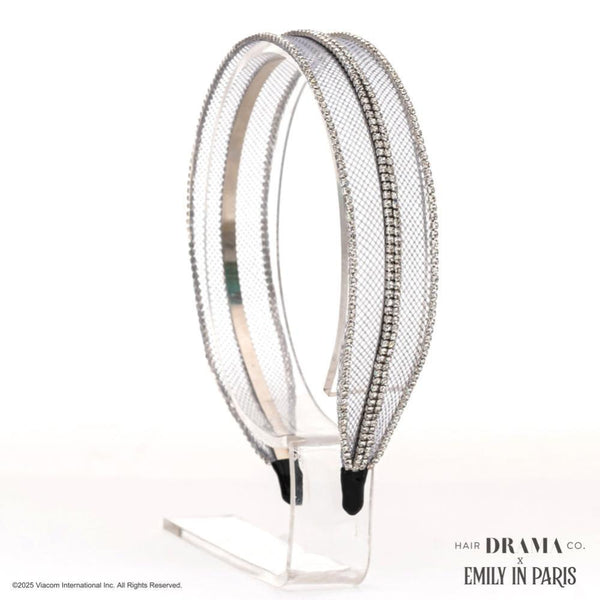 Mesh Hair Band with Crystals - Grey
