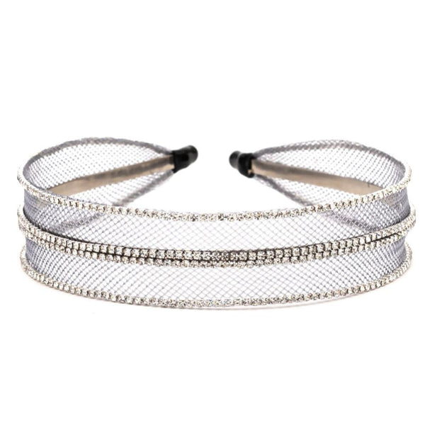 Mesh Hair Band with Crystals - Grey