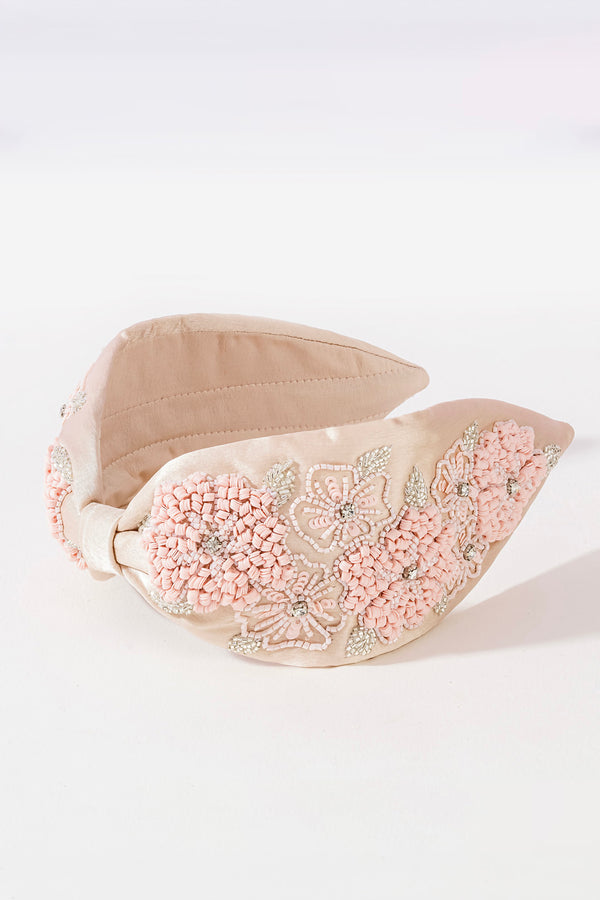 Peony Embellished Knotted Hair Band - Pink