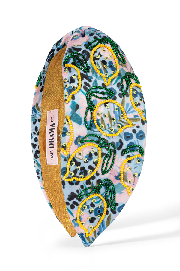Limoncello Embellished Knotted Headband - Blue