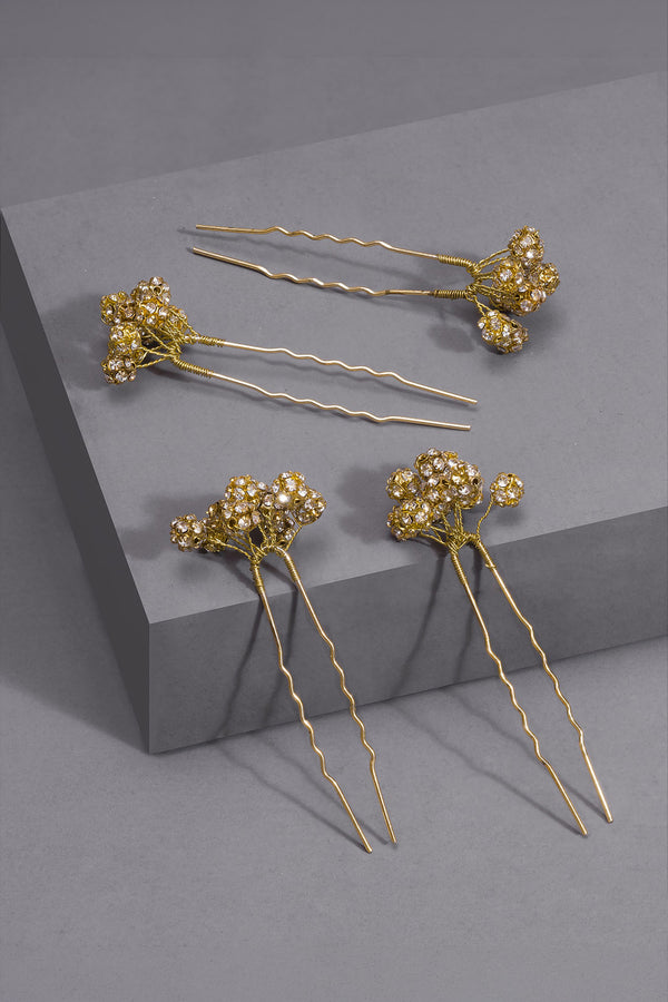 Set of 4 Embellished Pearls U Pins - Gold