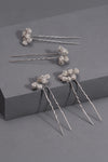Set of 4 Embellished Pearls U Pins - Silver
