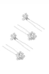Set of 4 Embellished Pearls U Pins - Silver