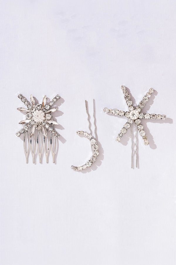 Set of 3 Celestia Crystal Hair Pins - Silver