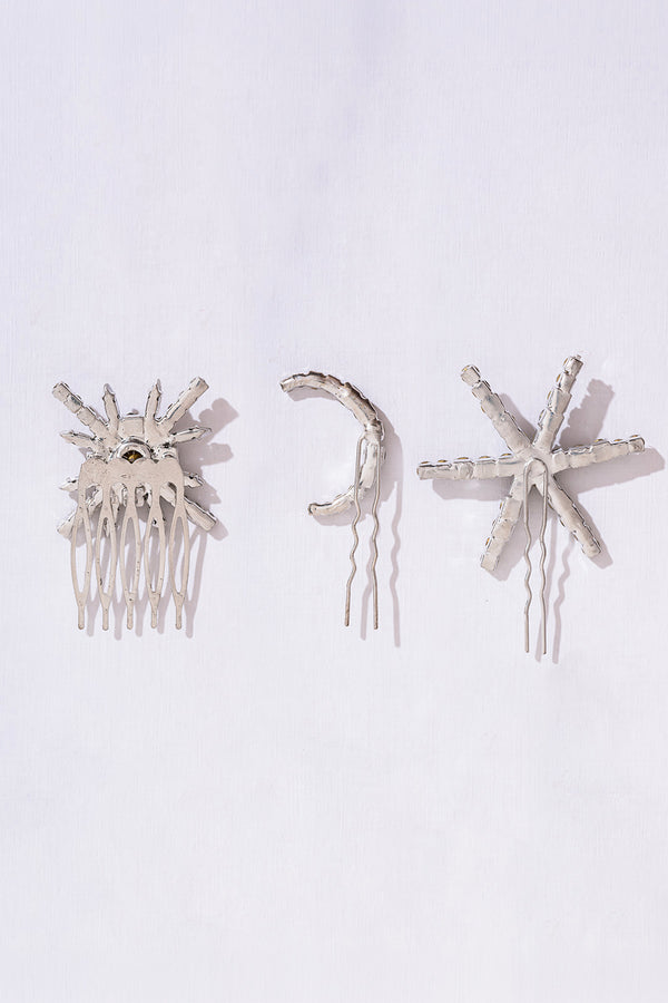 Set of 3 Celestia Crystal Hair Pins - Silver