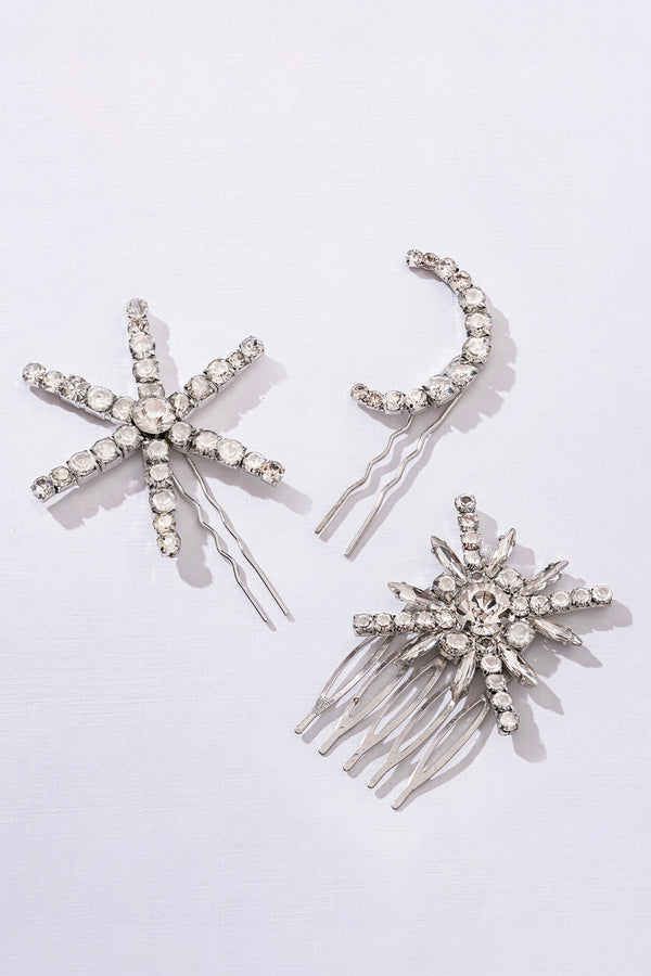 Set of 3 Celestia Crystal Hair Pins - Silver