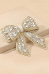 Embellished Crystal Hair Bow Barrette Clip - Gold & Silver