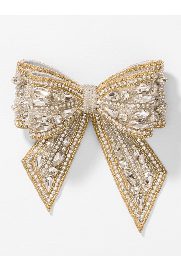 Embellished Crystal Hair Bow Barrette Clip - Gold & Silver