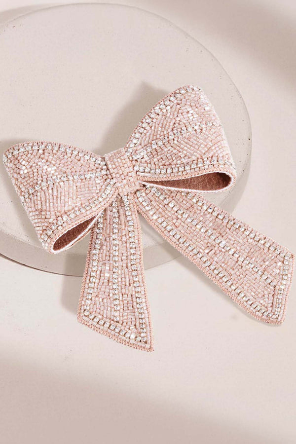 Blush Diamond Beaded Hair Bow
