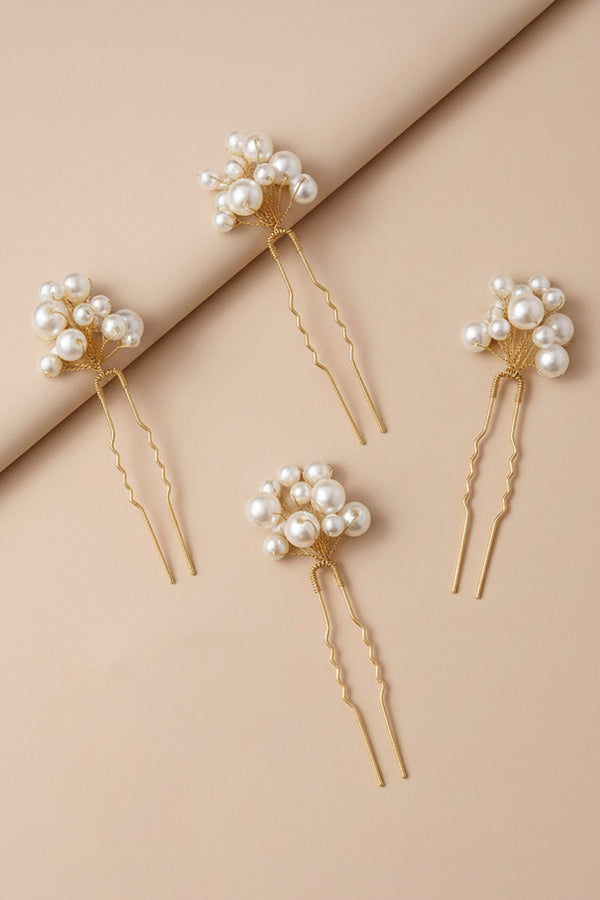 Set of 4 Pearls U Pins - White
