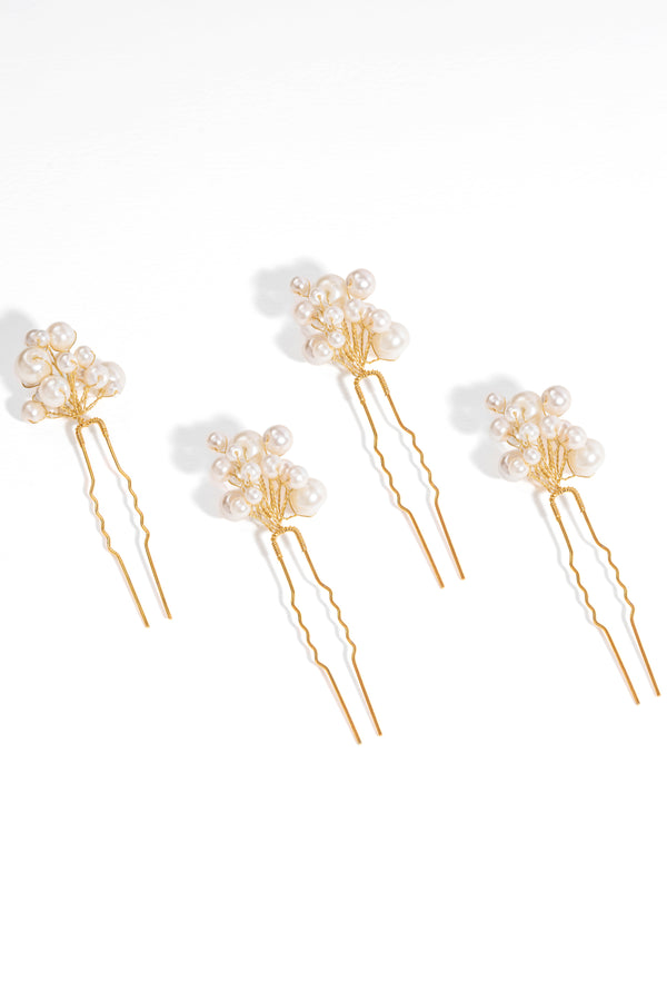 Set of 4 Pearls U Pins - White