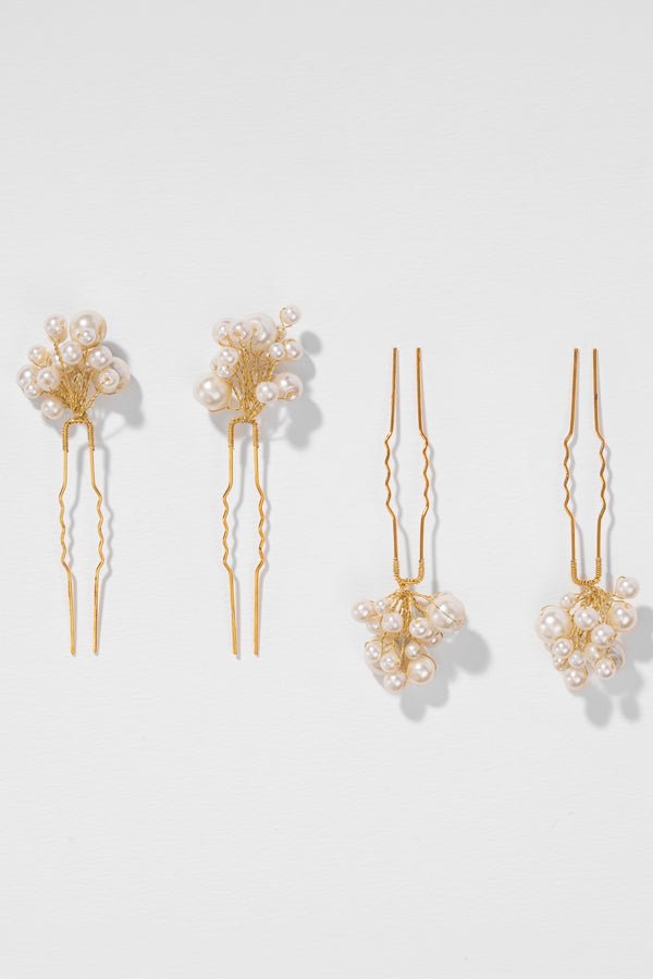 Set of 4 Pearls U Pins - White