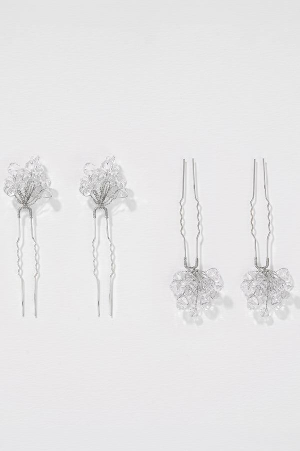 Set of 4 Crystal Pearl U Pins - Silver