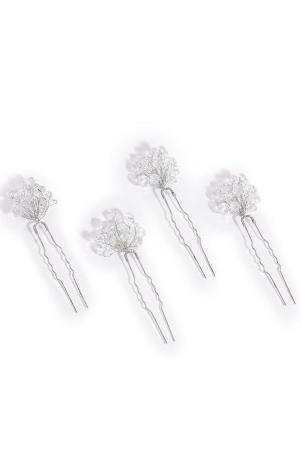 Set of 4 Crystal Pearl U Pins - Silver