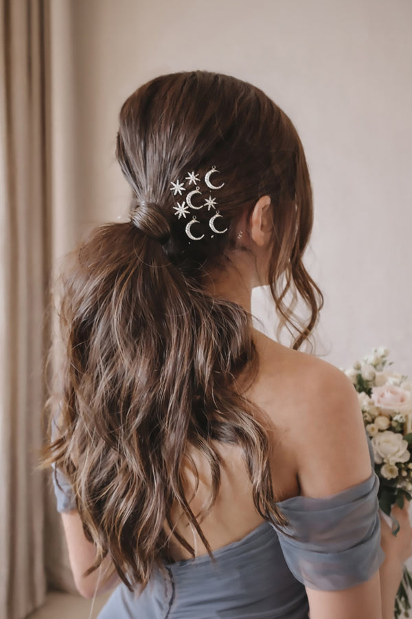 Celestia Silver Star & Moon Hair Pins - Set of 8