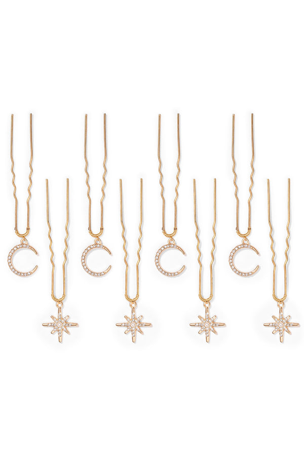 Celestia Golden Star & Moon Hair Pins - Set of 8