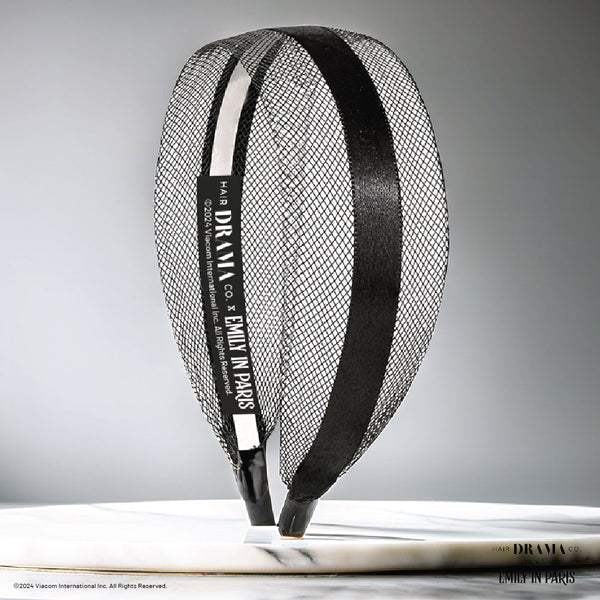 Mesh Hair Band with Ribbon - Black