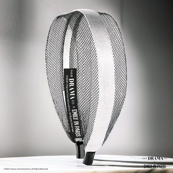 Black Mesh Hair Band with Silver Ribbon