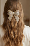 Embellished Crystal Hair Bow Barrette Clip - Gold & Silver