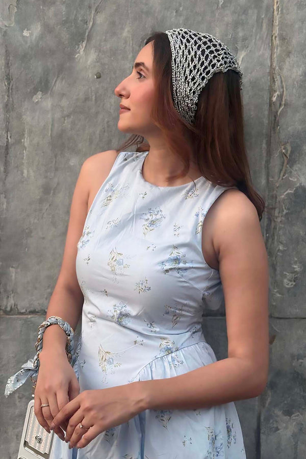 Bohemian Crochet Headscarf - Silver - Small