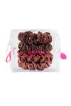 Luxury silk Scrunchies Set of 4 with Free Pouch - Brown Crystal Gift Set