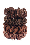 Luxury silk Scrunchies Set of 4 with Free Pouch - Brown Crystal Gift Set