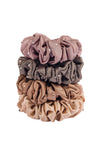 Luxury silk Scrunchies Set of 4 with Free Pouch - Neutral Crystal Gift Set