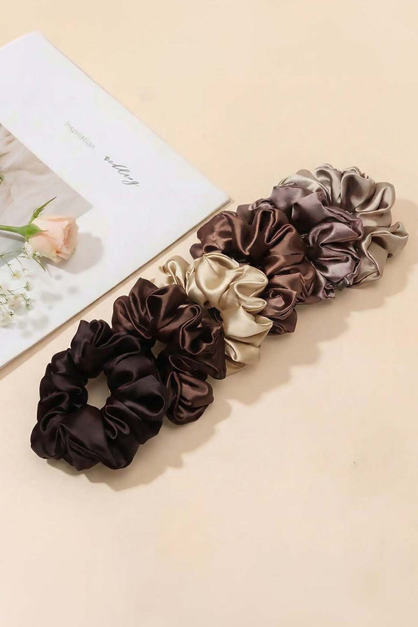 Neutral Silk Satin Scrunchies - Set of 6