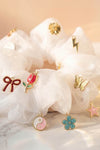Oversized Organza Scrunchie with Charms - White