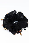 Oversized Organza Scrunchie with Charms - Black