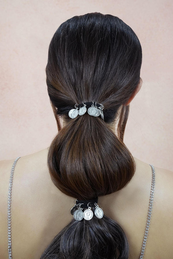 Silver Metal Coin Hair Ties - Set of 2