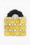 Embellished Coin Ponytail Holder - Gold