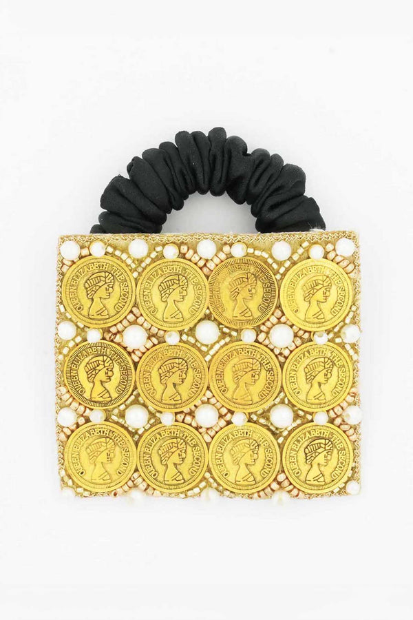 Embellished Coin Ponytail Holder - Gold