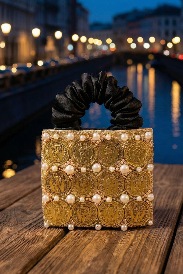 Embellished Coin Ponytail Holder - Gold