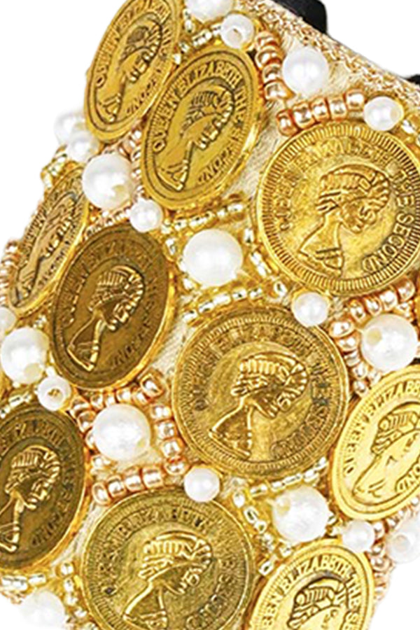 Embellished Coin Ponytail Holder - Gold