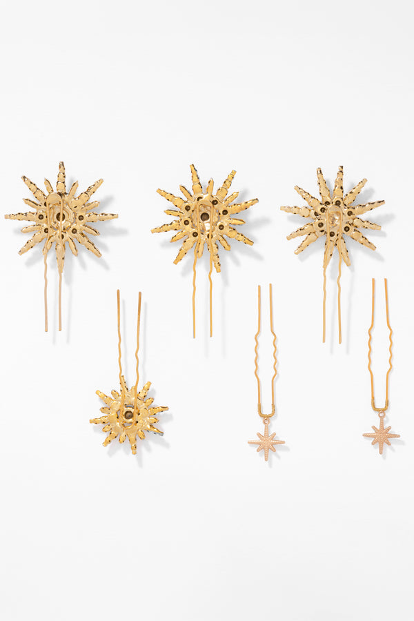 Celeste Crystal U Hair Pins - Set of 6 - Gold